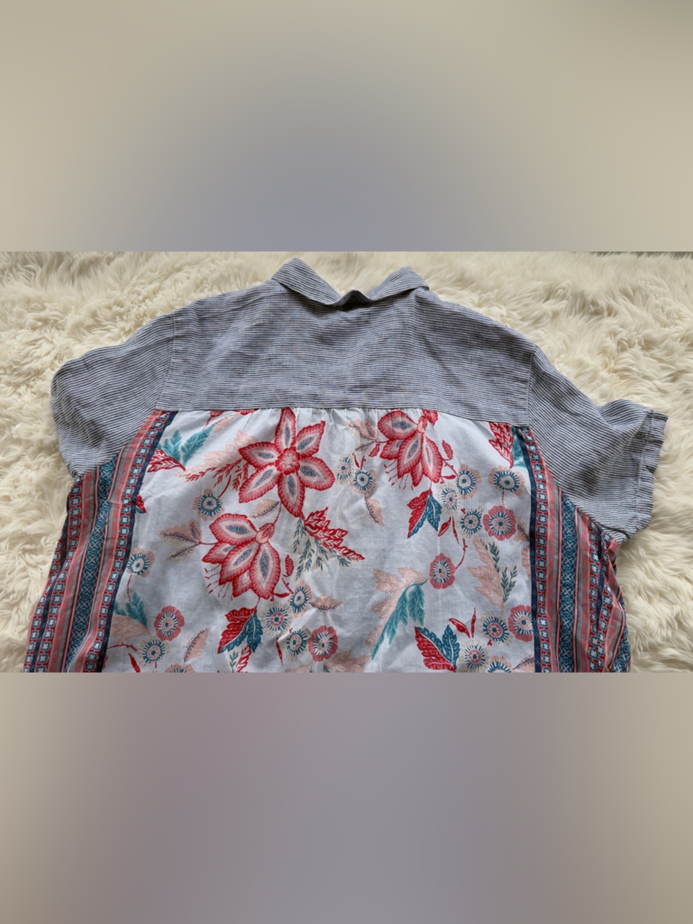 J. Jill Striped Front Shirt with Teal & Coral Patterned Back - Picture 4 of 9
